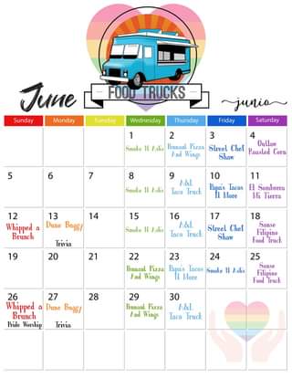 Here’s the line up of food vendors for the month of June. 😋